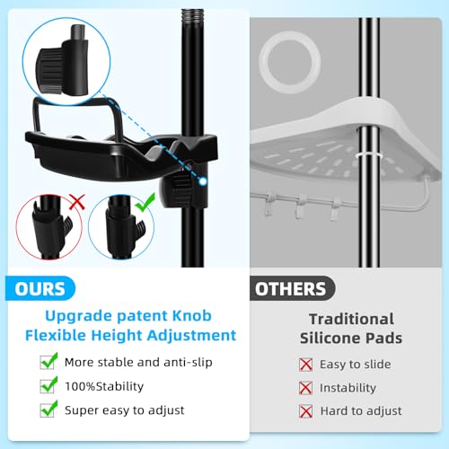 XLHOMO 32-122inch Corner Shower Caddy Tension Pole Black, Rustproof Drill-Free Shower Shelves for Bathroom Bathtub Washbasin, Adjustable Shower Organizer with 4 Tier Patent Stable Shelves & Towel Bars - color: Black