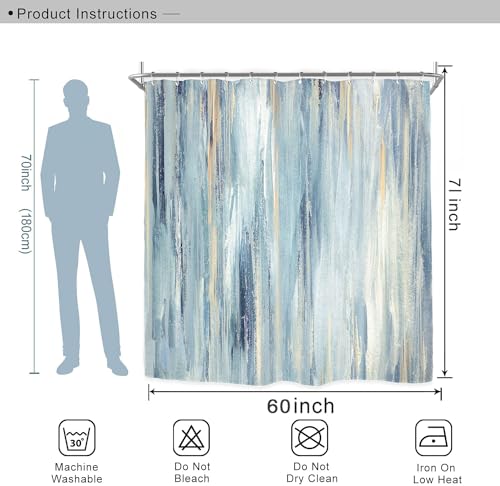 Miyotaa Blue Gray Abstract Shower Curtain Set 60Wx71H Inches Ombre Modern Aesthetic Striped Contemporary Minimalist Neutral Painting Waterproof Bathtub Bathroom Curtain with 12 Hooks - color: Blue Gray, size: 60"W x 71"L (Pack of 1)
