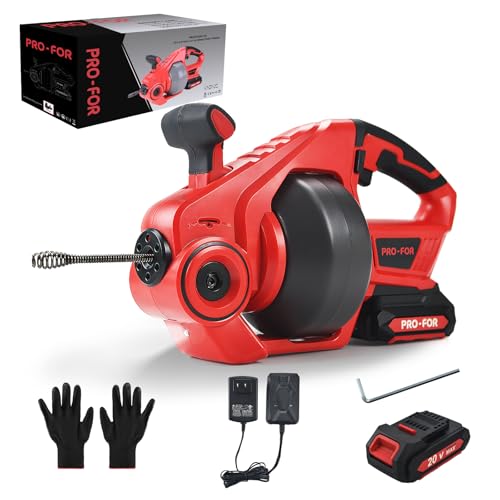 20V Cordless Electric Drain Auger, 25Ft Auto-Feed Drain Snake, Replaceable Cable, 2.0Ah Battery & Charger, LED Light, Clog Remover for Sink, Shower, Kitchen, Bathroom Pipes (3/4"-2")