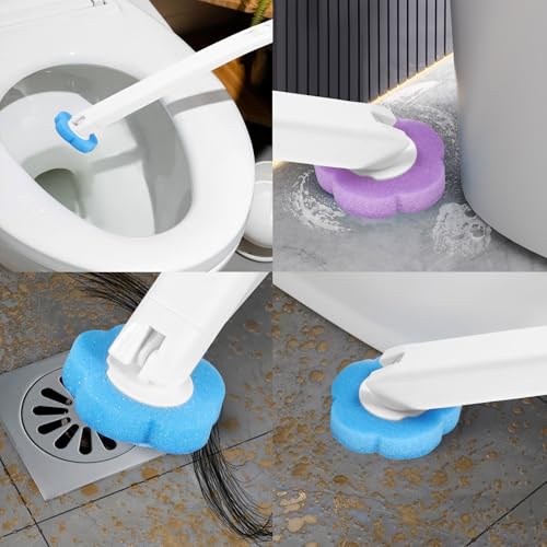 Wall Mount Toilet Bowl Cleaner Kit with Lengthened Handle Auto Lid Opening Toilet Brush Cleaning Kit 360 Degree Cleaning Toilet Brush Pad Kit for Bathroom (White)