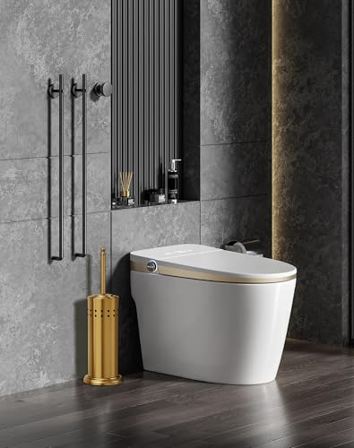DOWRY Anti-Hand Off Toilet Plunger with Holder for Bathroom,Powerful Efficient Force Suction Cup,Heavy Duty, Deep Cleaning, Gold - color: Gold