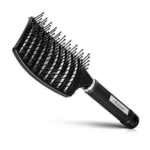 Hair Brush, Curved Vented Detangler Brush Faster Blow Drying for Women, Men | Professional Paddle Detangling Hairbrush for Wet Dry Curly Thick Fine Wavy Straight Hair, Reduce Breakage & Split Ends - color: black