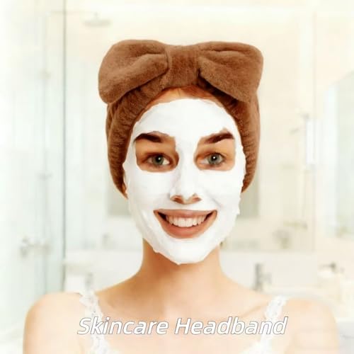 7 Pcs Spa Set, Facial Headband and Wristband Set, Skincare Accessories, College Style Girl Idea Gifts, Hair Accessories for Women and Girls （Dark Brown） - color: Dark Brown