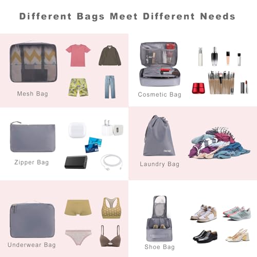 BAGAIL 8 Set Packing Cubes Luggage Packing Organizers for Travel Accessories-Pewter Color - color: Pewter Color, size: 8 Set