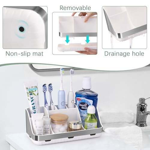 GFWARE Toothbrush Holders for Bathrooms Countertop Organizer - Kids Electric Toothbrush and Toothpaste Holder Detachable 7 Slots Tooth Brush Organization Bathroom Accessories Storage Vanity, Silver - color: Silver