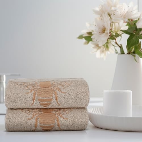SmoothNovelty 2 Pcs Bee Hand Towels Brown Bathroom Decor 14x29 Inch Embroidered 100% Cotton Soft Absorbent Spring Summer Decorative Hand Towels for Bathroom Kitchen - style: Bee