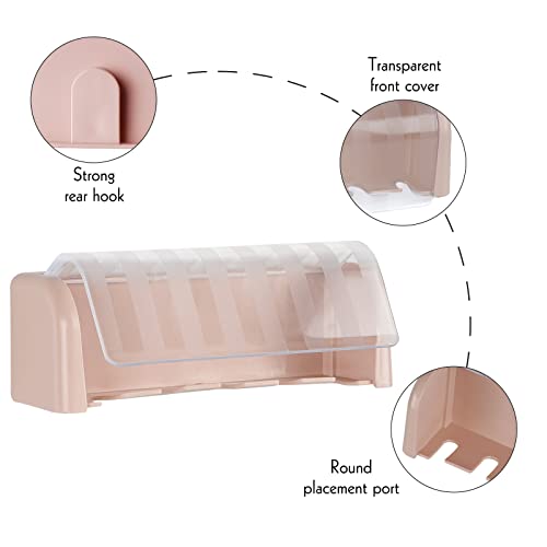 5 Slots Wall Mount Toothbrush Holder with Cover, Self Adhesive Toothbrush Storage Organizer for Shower, Toothbrush Hanger for Bathroom, Medicine Cabinet, Dorm (Pink) - color: Pink 1 Pack