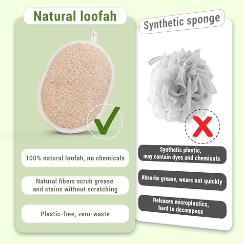 Vietnamese Natural Loofah Exfoliating Body Scrubber Pads, 100% Plant-Based Shower Luffa Sponge, Bath Loofah for Women Men (1, Oval 6.5"x4.9") - size: 1 Count (Pack of 1)