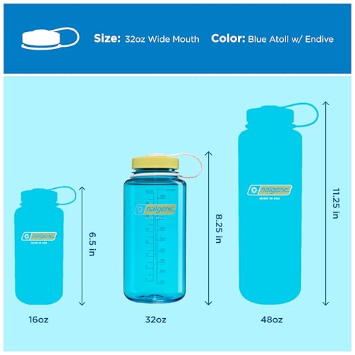 Nalgene 32 oz Wide Mouth Water Bottle | BPA-Free, Durable & Leak Proof, Lightweight Bottle for Hiking & Gym, Work & Travel - color: Blue Atoll w/ Endive, size: 32 Ounces