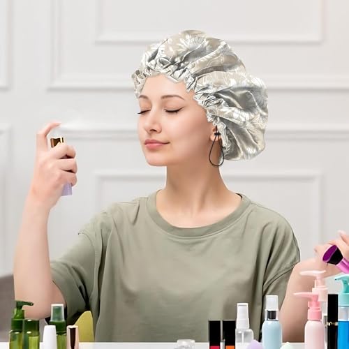 Luxury Shower Cap Satin Silk Lined Adjustable Elastic Reusable Waterproof Shower Bath Cap Cute for Women Girls-Golden Sunflower - color: AK12-Golden Sunflower