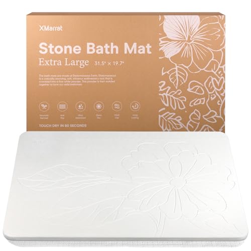 XMarrat Extra Large Stone Bath Mat Large, 31.5'' x 19.7'' Diatomaceous Earth Non-Slip Stone Shower Mat, Super Absorbent Diatomite Stone Mats for Bathroom, Quick Drying, Easy to Clean - color: White, size: 31.5" x 19.7" (Rectangular)