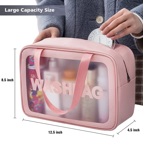 DAPOWER Travel Toiletry Bag for Women, Matte Translucent Toiletry Bag with Handy Handle, Makeup Cosmetic Organizer Bag for Travel Toiletries Accessories (Pink) - color: Pink
