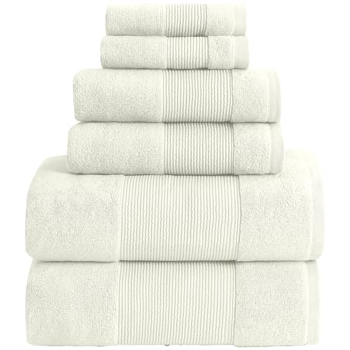 Modern Threads Air Cloud 6-Piece Towel Set - 100% Zero-Twist Cotton, 500 GSM, Quick Dry & Plush, Ivory - color: Ivory, size: 6 Pcs Towel Set