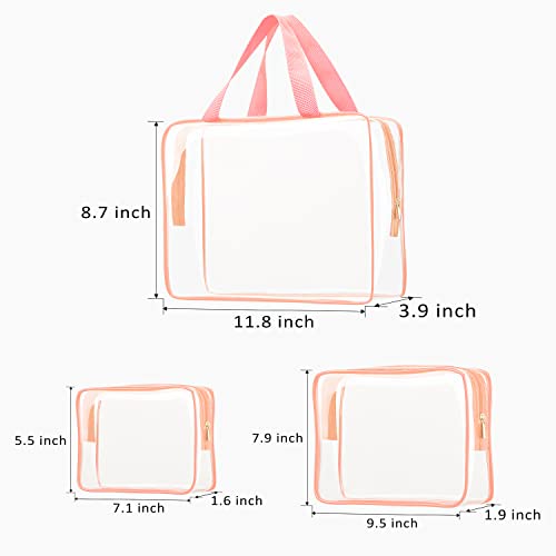 3pcs Clear Cosmetic Bags, TSA Approved Toiletry Bag Set Crystal Clear Travel Beach Essentials Bag Organization PVC, Clear Makeup Bags Luggage Pouch Carry on Airport Airline Compliant Bag Women Men - color: 3pcs Light Pink-1 large, 1 medium, 1 small