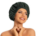 Edoneery Reusable Shower Caps for Women, Waterproof Long Hair Bonnet | Washable Design, Wide Elastic Band, Large Fit, Holds Long Hair, Braids Friendly, Bath Accessories, Spa, Travel - color: Dark Green