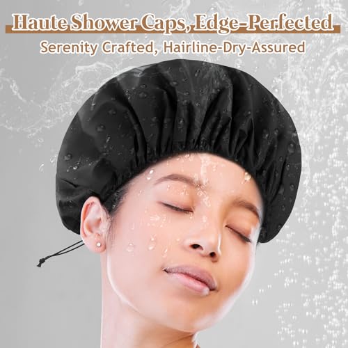 Sheomern Adjustable Shower Cap with Terry Cloth Lining, Dual Waterproof Shower Cap Reusable for Women Men Large Hair Cap for Shower Double Layer Soft Bath Cap for Braids, Long Hair, Locs, Dreadlocks - color: Green, size: Large
