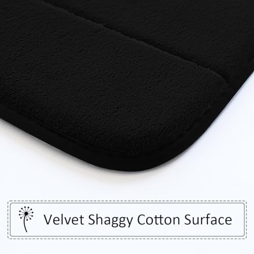 Bathroom Rugs Set 3 Piece, Memory Foam Non-Slip Extra Absorbent Shaggy Soft Bath Mat, Machine Washable Bathroom Carpets for Bedroom, Black - color: Black