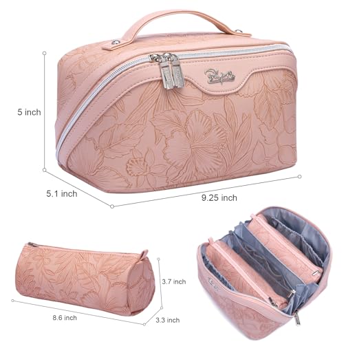 BOYATU Travel Makeup Bags Cosmetic Organizer Bag: 3-Set Large Capacity Make up Bag - PU Leather Toiletry Bags for Women - Wide Open Portable Pouch with Divider & Handle (01-Z-Pink) - color: 01-Z-Pink