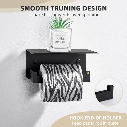 Angle Simple Toilet Paper Holder with Shelf Matte Black, 304 Stainless Steel Lavatory Tissue Roll Holder for Wall - color: Matte Black, size: Single Rod