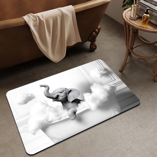 Bath Mat Rug,Gray elephant in bathtub Non Slip Quick Dry Super Absorbent Thin Bathroom Rugs Fit Under Door-Easy to clean Bathroom Floor Mats-Shower Rug for Shower Sink Bathtub(17" x 27.5"In) - color: Gray Elephant in Bathtub, size: 1'5" X 2'4" (Rectangula