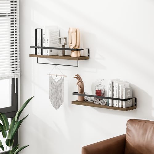 Bathroom Shelves with Towel Bar, Wood &Metal Frame, 2 Pack(Light Brown) | Floating Shelves for Bathroom, Kitchen, Living Room, Bedroom - color: Light Brown