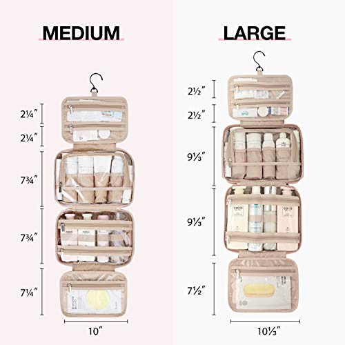 BAGSMART Toiletry Bag Hanging Travel Makeup Organizer with TSA Approved Transparent Cosmetic Bag Makeup Bag for Full Sized Toiletries, Medium-Pink - color: Pink, size: Medium