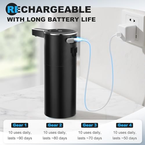 Automatic Soap Dispenser Liquid Touchless: 13.52oz/400ml Wall USB Rechargeable - 4-Level Adjustable Modern Electric Hand Soap Dispenser - Kitchen Bathroom Kids Family Black - color: Black Liquid