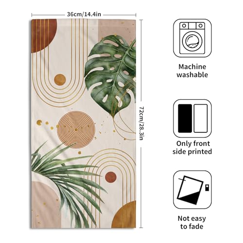 Abstract Boho Palm Leaves Hand Towels for Bathroom Set of 2 Vintage Bohemian Green Leaves Kitchen Towel Mid Century Decorative Fingertip Towel Soft Absorbent Dish Towel for Home Guest Gym Spa 14"x28" - color: Abstract Boho Palm Leaves
