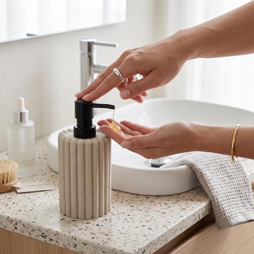 Soap Dispensers 350mL 11.84 OZ, 2 PCS Luxurious Hand Dish Lotion Shampoo Soap Dispenser Jar, Natural Stone Look Soap Pump Bottles for Kitchen Bathroom Countertop (Beige) - color: Beige