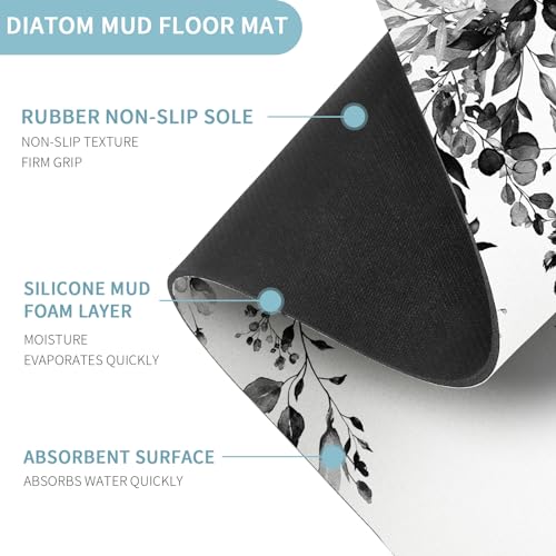 Gibelle Eucalyptus Leaves Bath Mat Rug Set 2 Piece, Super Absorbent Quick Dry Bathroom Rug Set, Non Slip Rubber Backed Bathroom Floor Mat for Tub Shower Sink (20"x32"+20"x32", Black) - color: A004, size: 20" x 32" (2pcs)