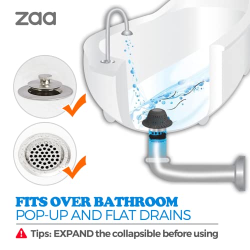 zaa Bathtub Drain Hair Catcher, 2 Pack Silicone Collapsible Bathtub Drain Cover Hair Catcher & Protector for Pop-Up & Regular Drains of Shower, Bathtub, Tub, Bathroom, Sink, Gray & Black - color: Gray Black
