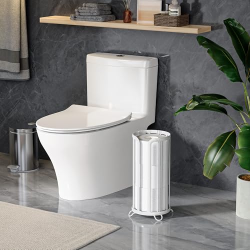 Toilet Paper Holder Stand, Freestanding Bathroom Tissue Organizer, Minimalistic Storage Solution, Reserve Mega Rolls,Stylish Bathroom Floor Toilet Paper Stand-White - color: White