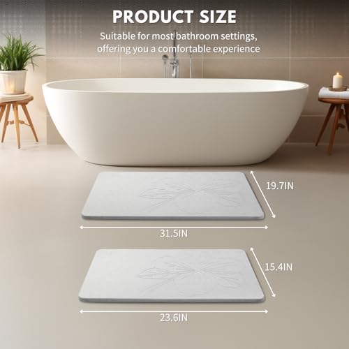 XMarrat Extra Large Stone Bath Mat Large, 31.5'' x 19.7'' Diatomaceous Earth Non-Slip Stone Shower Mat, Super Absorbent Diatomite Stone Mats for Bathroom, Quick Drying, Easy to Clean (Light Gray) - color: Light Grey F1, size: 31.5" x 19.7" (Rectangular)