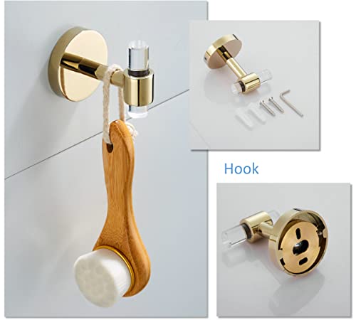 Gold Bathroom Hardware Accessories Set - Acrylic Hand Towel Holder Toilet Paper Holder Towel Hook - Wall Mounted Bath Towel Bar Set 3 Pieces SHUNLI - size: 3-Piece