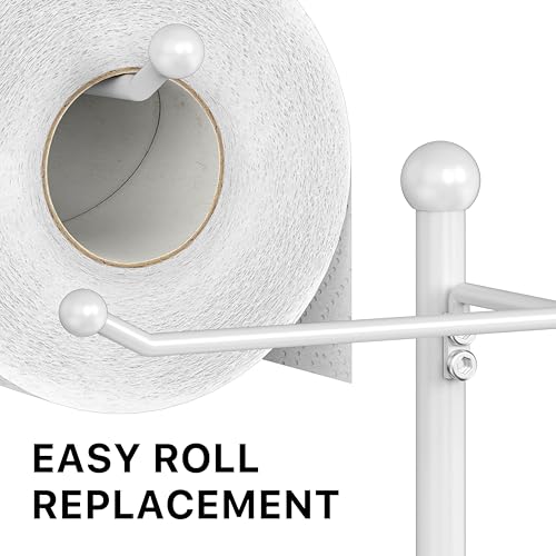 Simple Houseware English Style Bathroom Toilet Tissue Roll Holder Stand with Shelf, Marbled White - color: White, size: Wood Shelf - 29.2''H