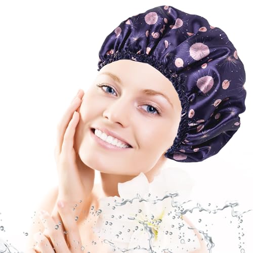 4 PCS Shower Cap for Women, Elastic and Reusable Bath Caps, Double Layers Shower Caps Reusable Waterproof, Bathing Shower Caps, Environmental Bath Hair Protection Cap - Ginkgo Leaf - color: Ginkgo Leaf