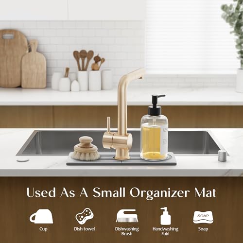 eormoe Faucet Mat for Kitchen Sink - Wider Diatomite Fast Drying Stone Sink Tray, Super Absorbent, Prevents Moisture Buildup - Faucet Splash Guard for Bathroom Counter (Grey, 15x5.3inch) - color: Gray, size: 15" x 5.3"