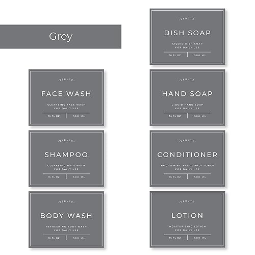 Verute Waterproof Labels for Amber Glass Soap Dispenser and Plastic Bottles 3.15"x2.35" Peel & Stick - Kitchen, Bathroom & Shower Set - 21 Pieces (White, Gray, Black) - color: White+gray+black