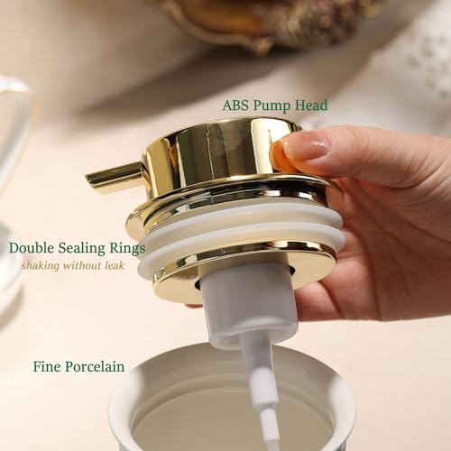 ACMLIFE Foaming Hand Soap Dispenser, Ceramic Refillable Soap Dispenser for Bathroom, 8.8 oz - color: Blue and Gold