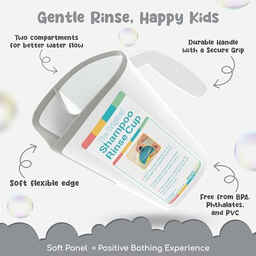 Shampoo Rinse Cup for Kids | Baby Bath Pail | Tear Free Baby Rinser Pail - color: White/Gray