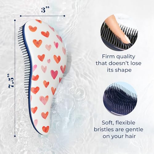Crave Naturals Glide Thru Detangling Hair Brush for Adults and Kids - Detangler Hairbrush for Curly or Straight, Wet or Dry Hair - Gentle on Tangles Comb - Purple and Pink Hearts (Pack of 2) - color: Pink Hearts & Purple, size: 2 Pack (Regular)