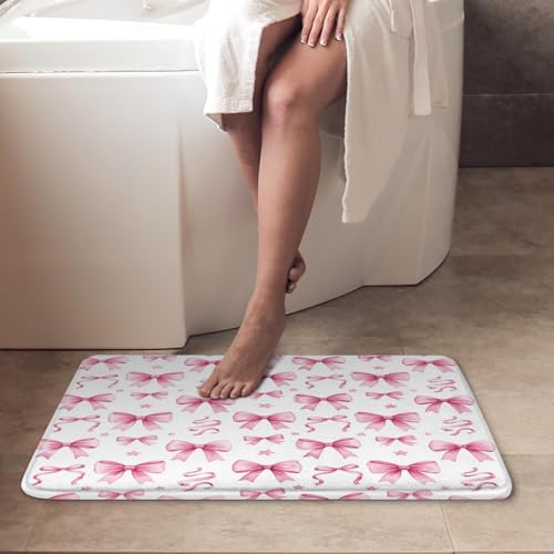 ArtSocket Bow Pink Coquette Bathroom Set with Shower Curtain and Bath Rugs and Accessories, Star Preppy Non-Slip Shower Curtain Set, Bathroom Decor 3 Pcs, 72" L x 72" W - color: Bow Pink Coquette