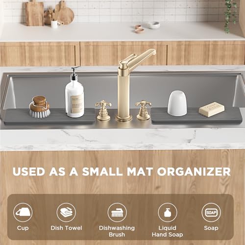 Faucet Mat for Kitchen Sink, Diatomite Stone Drying Sink Protectors, Bathroom Faucet Splash Guard, Quick Dry Water Absorbing, Non-Slip Tray for Kitchen Counter, Gray, 11.8" x 3.9" x 2pcs - color: Grey, size: 11.8" x 3.9"