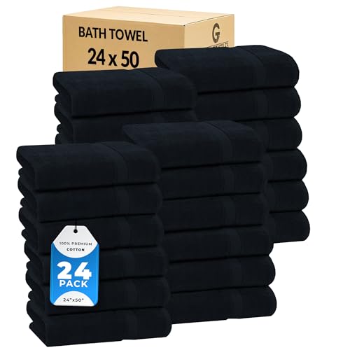 GOLD TEXTILES Premium Grey 100% Cotton Bath Towels Set (24 Pack, 24 x 50 Inch) High Absorbency Multipurpose Quick Drying Pool Gym Hotel Spa Bath Towel (24, Grey) - color: Grey, size: 24 Pack 24x50