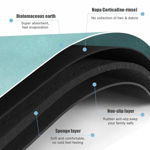 Diatomaceous Earth Bath mat Bathroom Rugs Super Absorbent Quick Dry Non Slip Bath Mat Thin Bathroom Floor Mats Fit Under Door-Shower Rug for in Front of Bathtub Shower, Green, 19.6"x31.5"