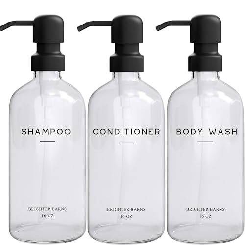 Clear Shampoo and Conditioner Dispenser Set by Brighter Barns - Body Wash, Shampoo Dispenser for Shower with Pump - Refillable Plastic Shower Bottles for Bathroom Decor in Home, Airbnb, Hotel (Clear) - color: Clear