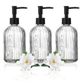 3 Pack Glass Soap Dispenser with Rust Proof Pump, 14 Oz Refillable Liquid Soap Dispenser for Bathroom & Kitchen (Grey)