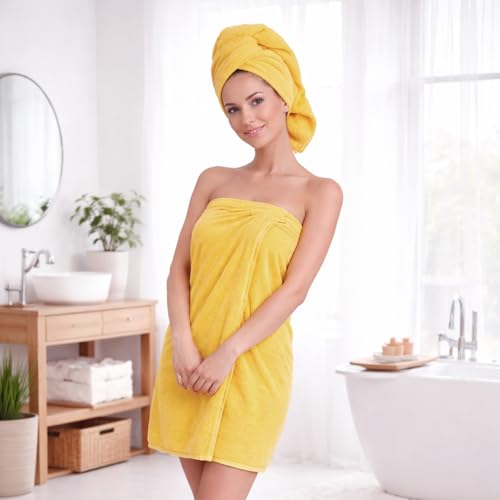 8-Piece Cotton Bath Towel Set with Hanging Loops for Bathroom, Yellow | Complete starter set for daily showers, sink-side use, small bathrooms, and guest baths, OEKO-TEX certified, easy care - color: A01: Yellow