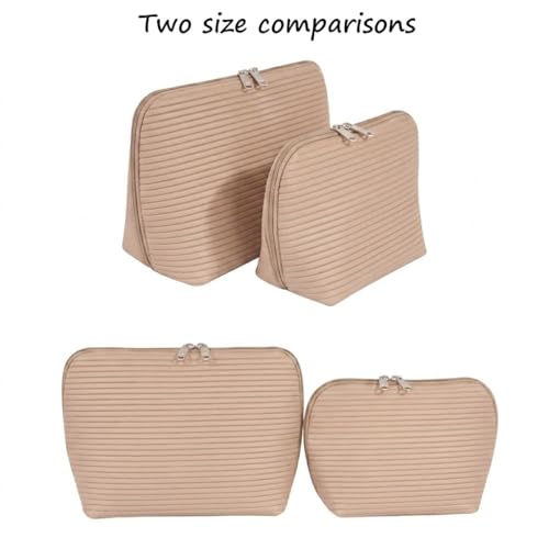 Travel Makeup Bag for Women, Waterproof Stand Up Cosmetic Bag with Brush Holders, Organizer Bag with Compartments, Fold-Down Design for Skincare, Toiletries & Essentials (Camel, Large) - color: Camel, size: Large