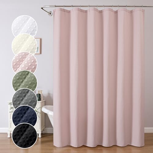 OWENIE Blush Shower Curtain 84 Inches Extra Long, Waffle Weave Heavy Fabric Shower Curtain for Bathroom, Waterproof Soft Hotel Spa Luxury Elegant Bath Curtains, Machine Washable, Blush, 72x84 Inch - color: Blush, size: 72"W x 84"L (Pack of 1)